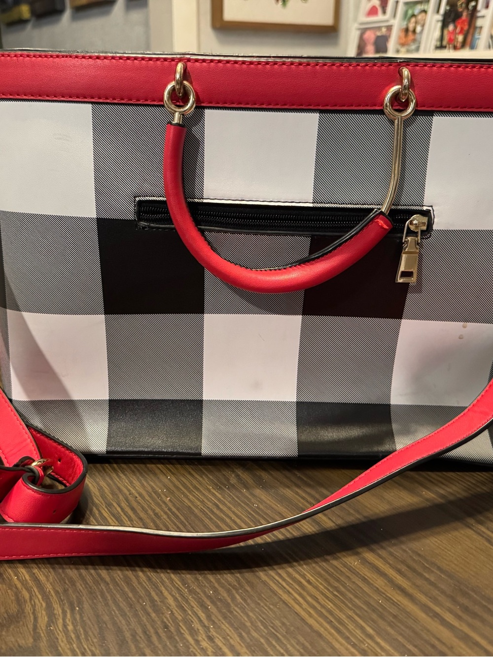 Red Trim Black & White Check Tote Bag